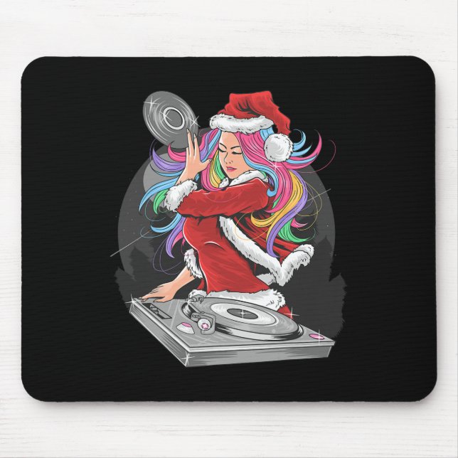 Mousepad Garota DJ Com Cabelo Arco-Íris Em Traje De Papai N (Frente)