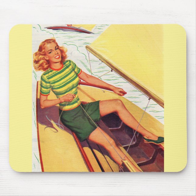 Mousepad Garota dos anos 40 em um barco (Frente)