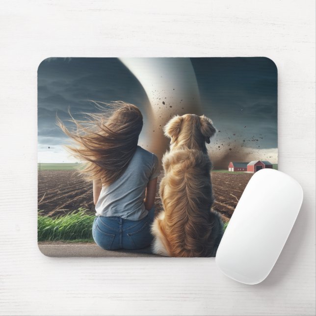 Mousepad Garota e Cachorro assistindo um Twister (Com mouse)