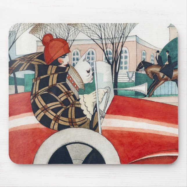 Mousepad Garota e Cachorro num Automóvel Vermelho (Frente)