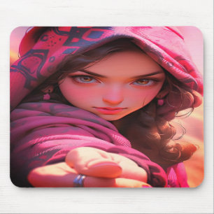 Mousepad Garota Jovem Legal em um Laptop Grosso