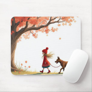 Mousepad Garota Pequena Caminhando Seu Cachorro Grande