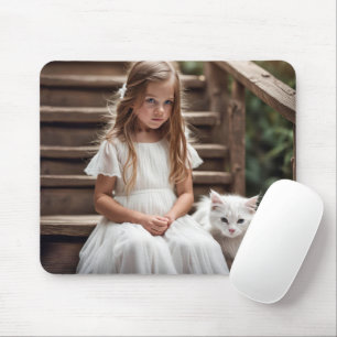 Mousepad Garota Pequena Com Gato Branco