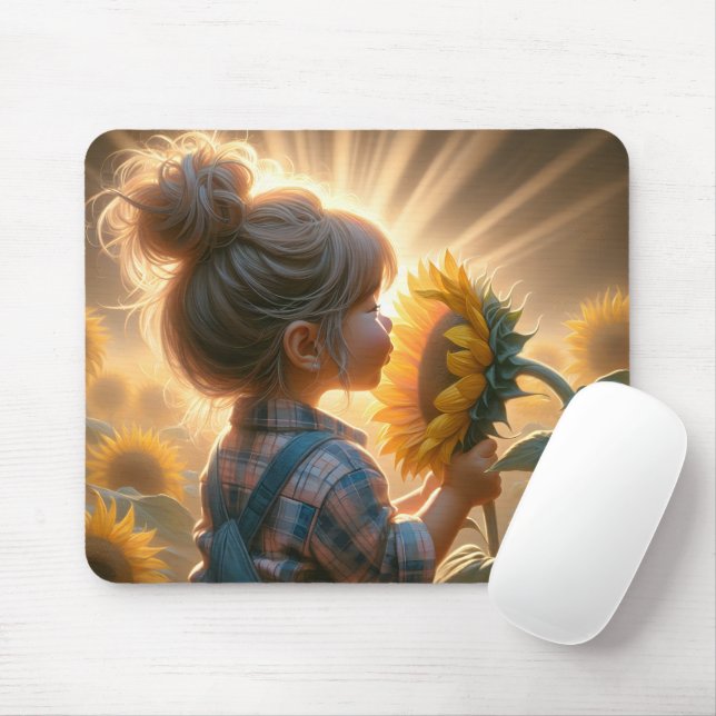 Mousepad Garota Pequena Com Girassol (Com mouse)