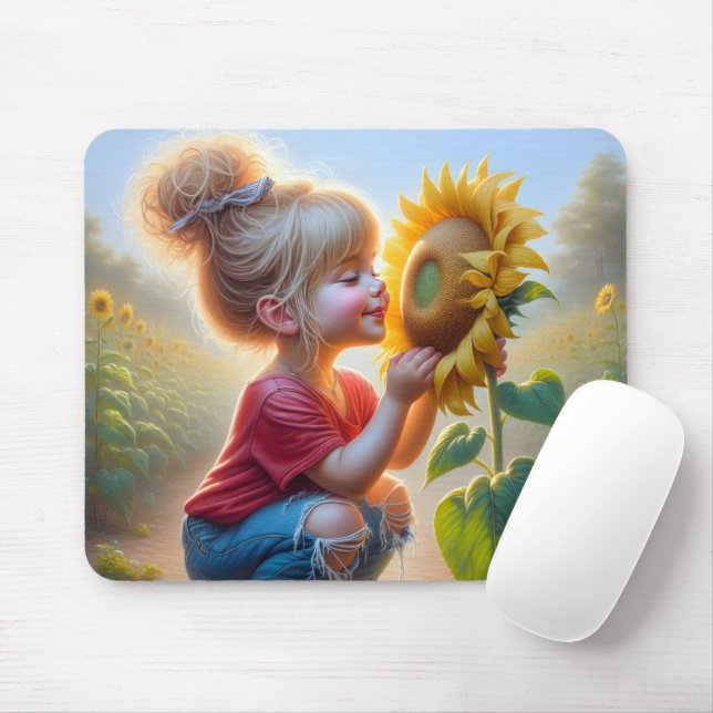 Mousepad Garota Pequena Com Girassol (Com mouse)