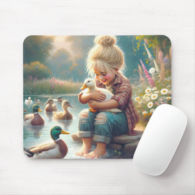 Mousepad Garota Pequena Com Patos (Com mouse)