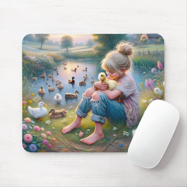 Mousepad Garota Pequena Com Patos (Com mouse)