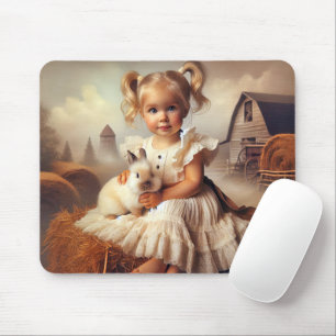 Mousepad Garota Pequena e Coelho no Hay Bale