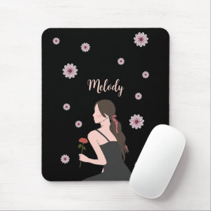 Mousepad Garota Rosa com flor rosa