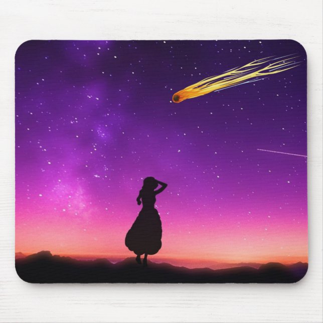 Mousepad Garota Silhueta Vê Acidente Meteoro Na Terra (Frente)