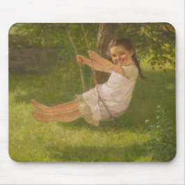 Mousepad Garota sorridente em um Swing (Infância Vintage)