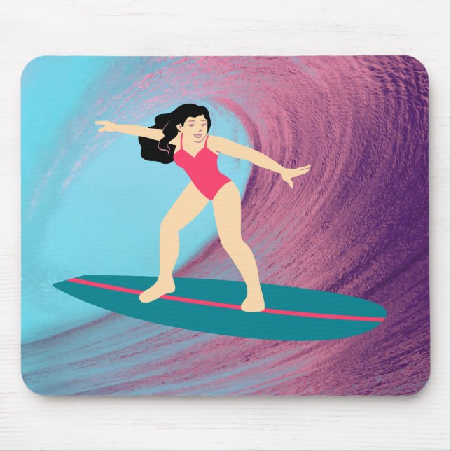 Mousepad Garota surfando no pôr do sol. (Frente)