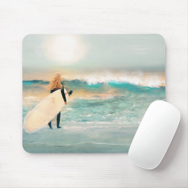 Mousepad Garota Surfista Ondas da Praia (Com mouse)