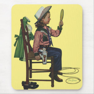 Mousepad Garota Vintage Vaqueira Olhando no Espelho Ela é t