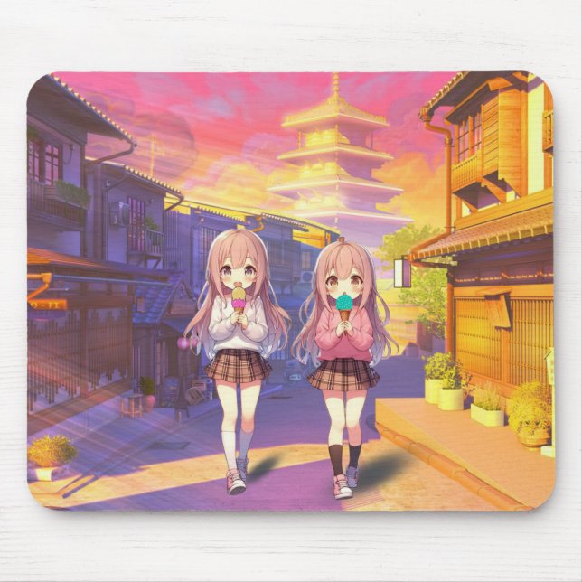 Mousepad Garotas fofas de anime de sorvete (Frente)