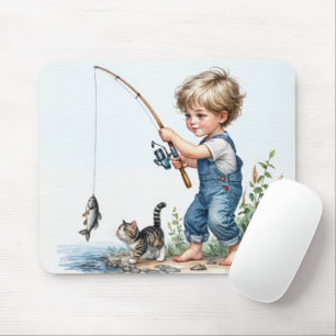 Mousepad Garoto A Pescar Com Gatinho