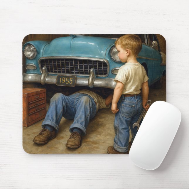 Mousepad Garoto Assistindo Trabalho De Pai Em 1955 Chevy (Com mouse)
