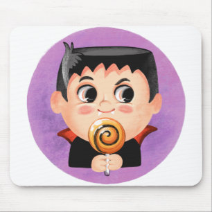 Mousepad Garoto bonito com fantasia de Halloween de vampiro