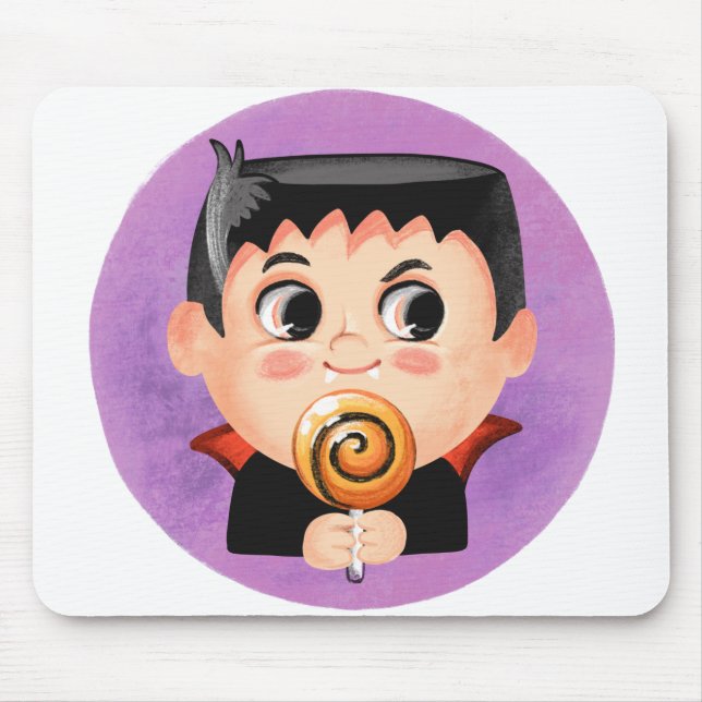 Mousepad Garoto bonito com fantasia de Halloween de vampiro (Frente)