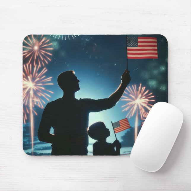 Mousepad Garoto e Pai com sinalizadores americanos (Com mouse)