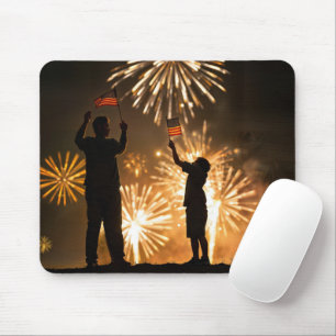Mousepad Garoto e Pai com sinalizadores e fogos de artifíci