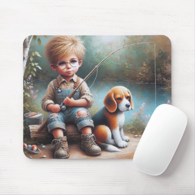 Mousepad Garoto Pequeno Pescando Com Sua Bola (Com mouse)