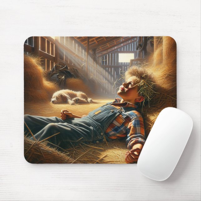 Mousepad Garoto Sonhador De Dia Em Barn Hayloft (Com mouse)