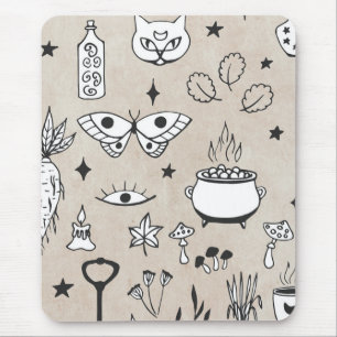 Mousepad Garrafa de borboleta esboçada deixa estrelada