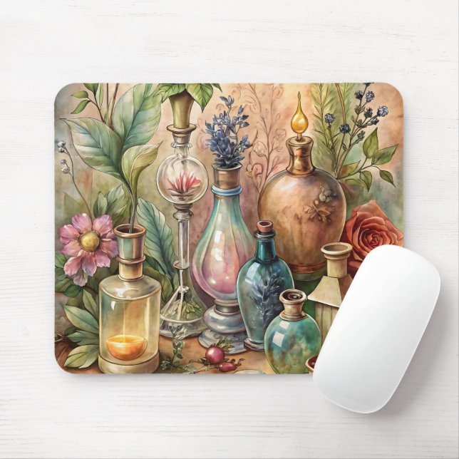 Mousepad Garrafa de Farmácia Botânica Vintage (Com mouse)
