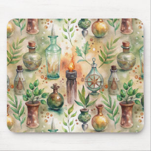 Mousepad Garrafa de Herbalista Rústica Verde Marrom
