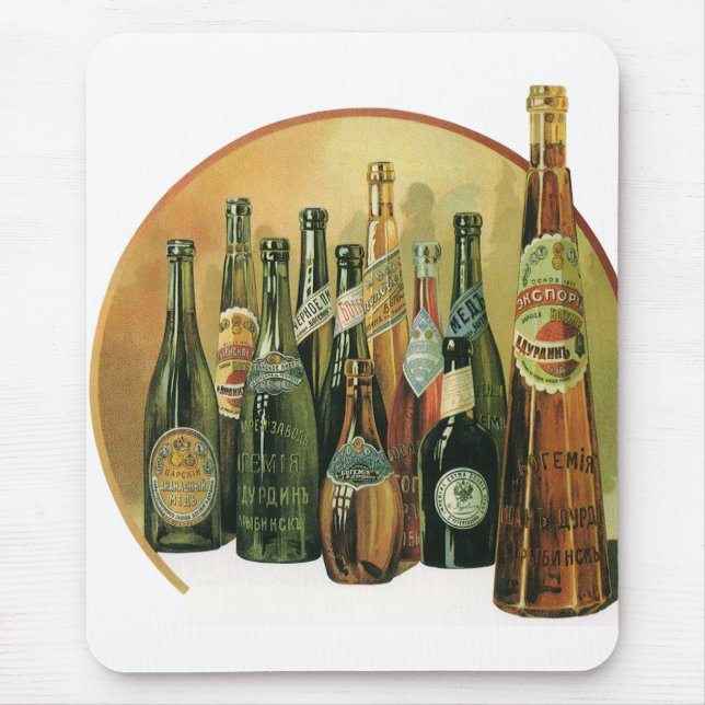 Mousepad Garrafas de Cerveja Importada Antiga, Álcool, Bebi (Frente)