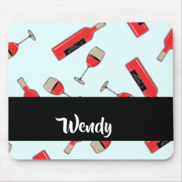 Mousepad Garrafas de vinho tinto e padrão de óculos