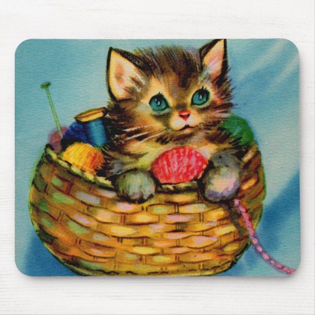 Mousepad gatinho adorável na cesta de tricô (Frente)
