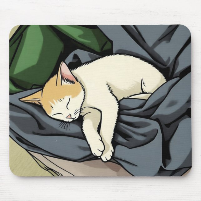 Mousepad Gatinho Adormecido em Cobertor Aconchegante (Frente)