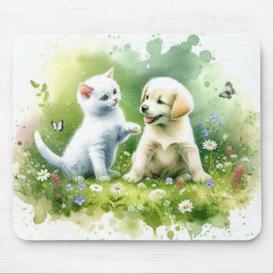 Mousepad Gatinho Aquarela e Pupppy