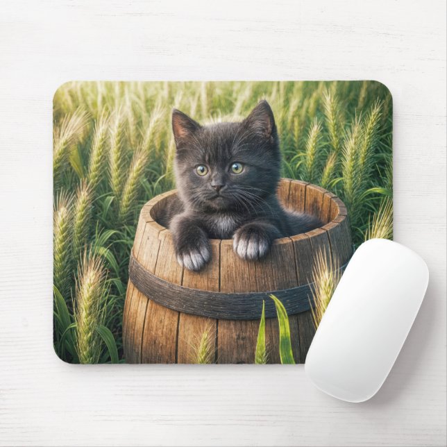 Mousepad Gatinho Bonito No Cano De Madeira (Com mouse)