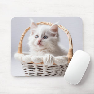 Mousepad Gatinho branco em uma cesta