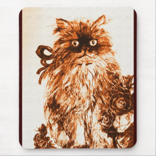 Mousepad GATINHO COM ROSAS, Brown e branco