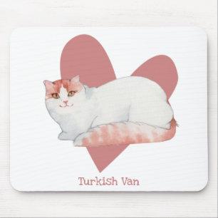 Mousepad Gatinho de Aquarela Turco Van Cat Coração Rosa