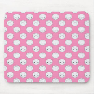 Mousepad Gatinho de Bolinhas Rosa e Branco Padrão de Rosto
