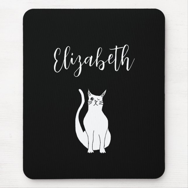Mousepad Gatinho De Cartoon De Gato Bonito Desenhado Preto (Frente)