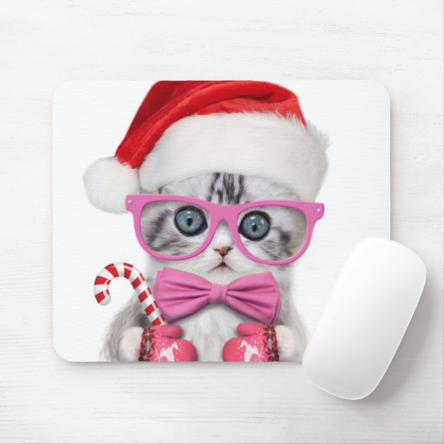 Mousepad Gatinho de chapéu de Natal (Com mouse)
