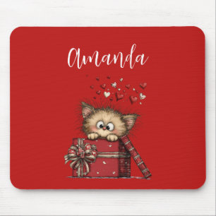 Mousepad Gatinho de Desenho Animado Fofo em uma Caixa com C