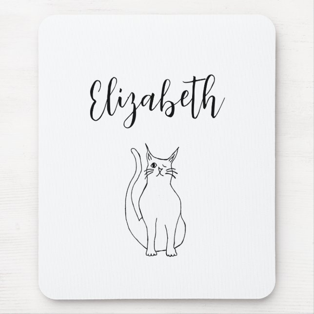 Mousepad Gatinho de desenho branco preto de gato bonito (Frente)