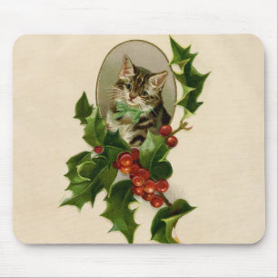 Mousepad Gatinho de Natal Vitoriano em Tabby Antigo com Aze