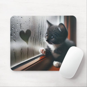 Mousepad Gatinho de Smoking Com um Coração na Janela 