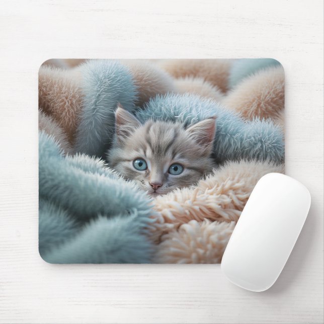 Mousepad Gatinho Fofo em um Cobertor Macio (Com mouse)