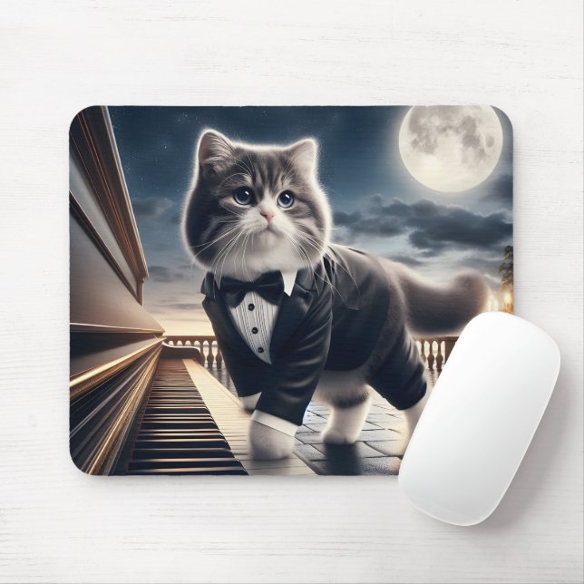 Mousepad Gatinho Fofo Pawdigy Toca uma Sonata Noturna (Com mouse)