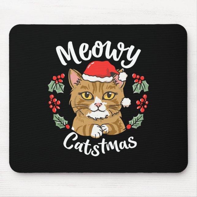 Mousepad Gatinho Gato Bonito Natal Chapéu Santa Hat Catmas  (Frente)