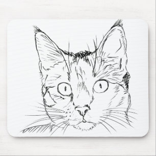Mousepad Gatinho Gato Desenho Retrato Preto E Branco Felino